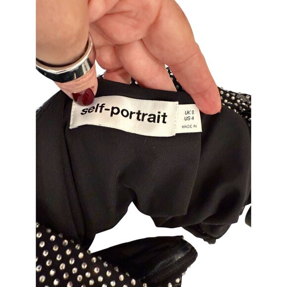 Self Portrait Printed Mesh Rhinestone Midi Dress - Size 0 - Picture 6 of 8